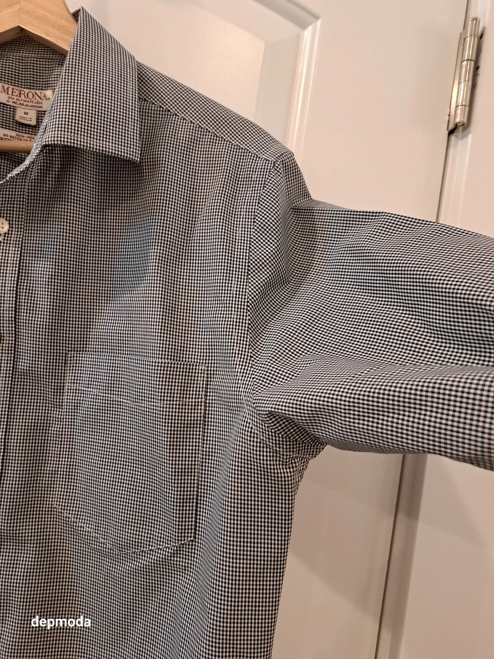 Merona Men's Non-iron -Gray Micro-Check Long Sleeve Dress Shirt size M